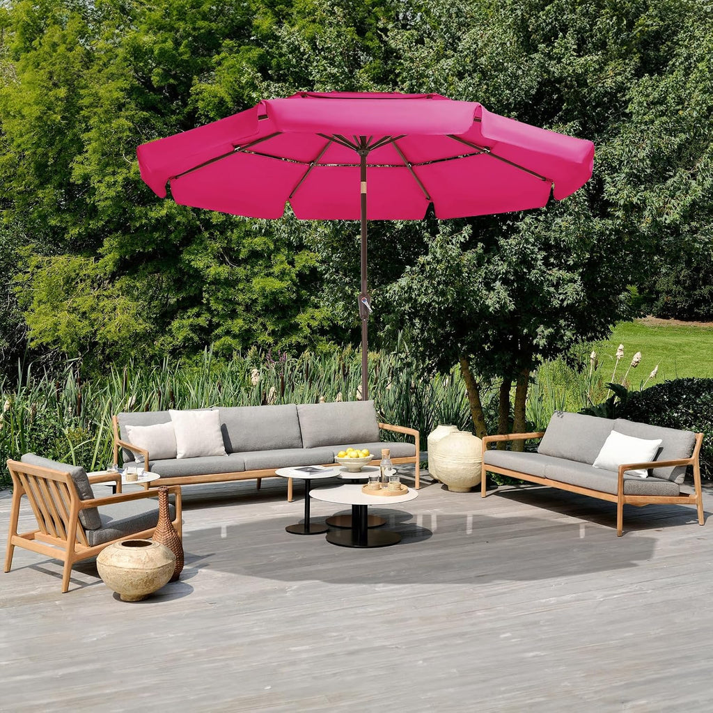 3 Tiers 9 FT Patio Umbrellas Outdoor Table Umbrella with Push Button Market Umbrella 8 Sturdy Ribs UV Protection - Beige
