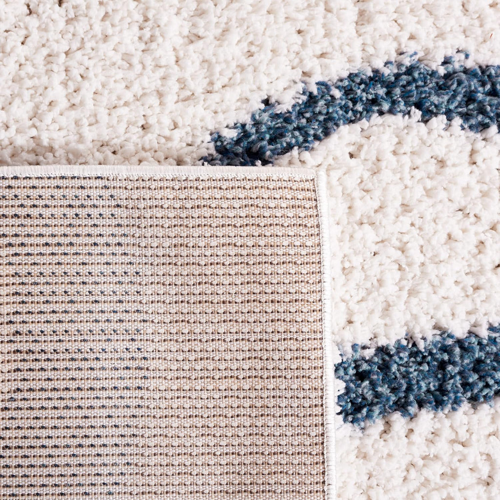 Calico Shag Collection Area Rug - 6'7" Square, Ivory & Blue, Modern Abstract Design, Non-Shedding & Easy Care