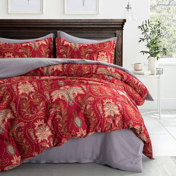 Italian Bohemian Paisley Duvet Cover 2pc Set Boho Bedding Boteh Damask Medallion Egyptian Cotton Sateen Luxury