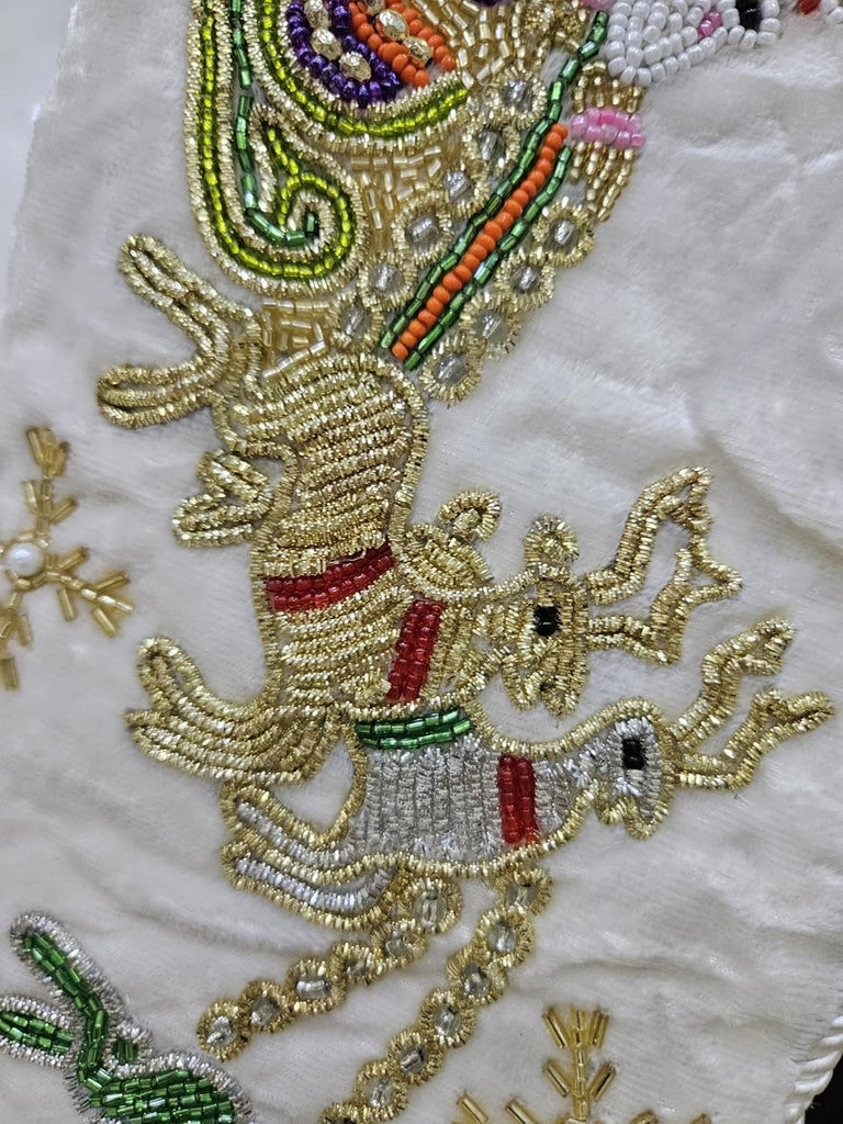 Handmade Velvet Christmas Stocking 21"x7" Beaded Santa & Reindeer Design Luxury Embroidered Holiday Stocking with