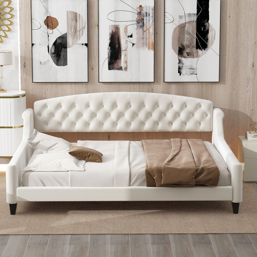 Full Size Daybed, Modern Luxury Tufted Button Upholstered Full Sofa Bed Living Room, Beige