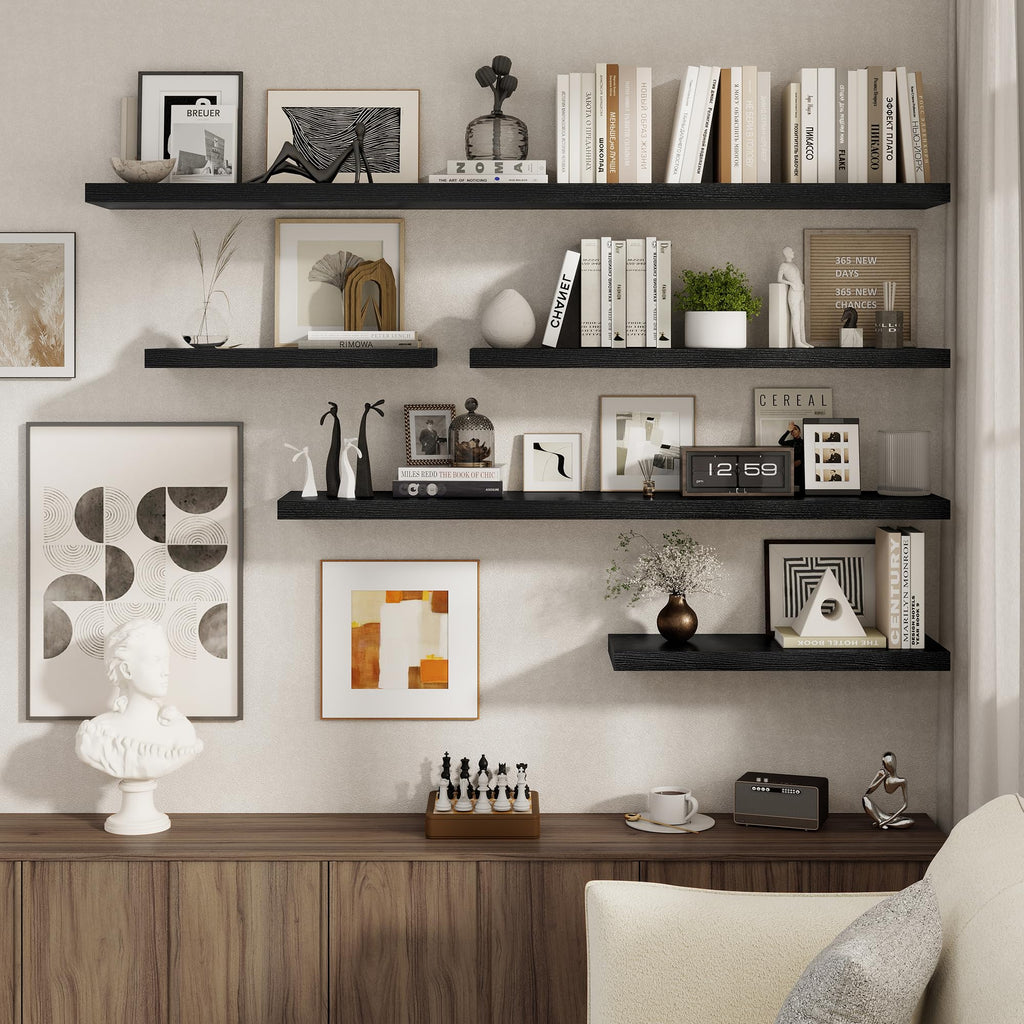 72 Inch Floating Shelves 2 Pack, 8 Inch Deep Floating Shelf Wall Mounted, Large Shelves with Invisible Bracket for