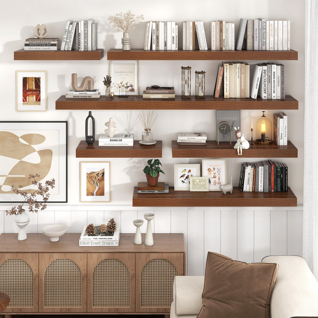 40 Inch Floating Shelves for Wall, 12"D Wood Storage Shelves, Walnut Finish