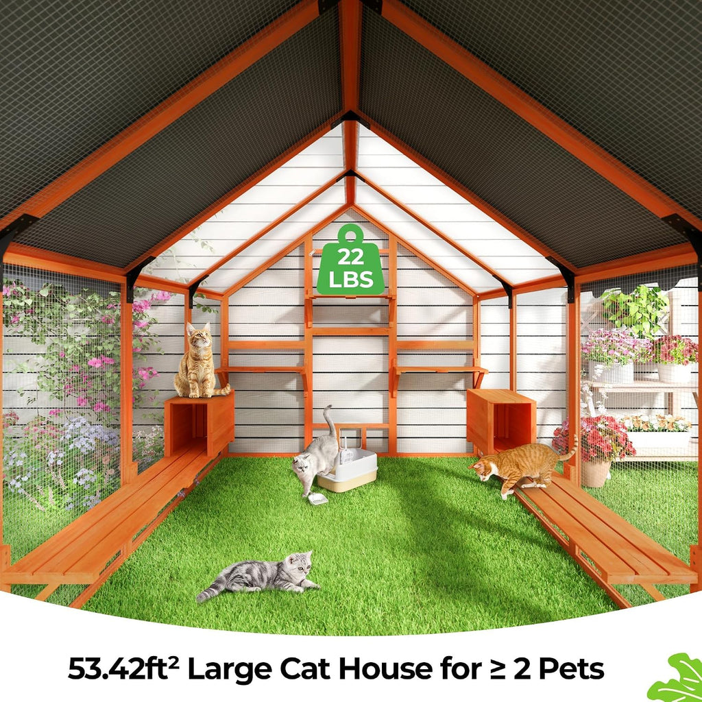 Extra Large Catio Outdoor Cat Enclosure for Multiple Cats, Orange