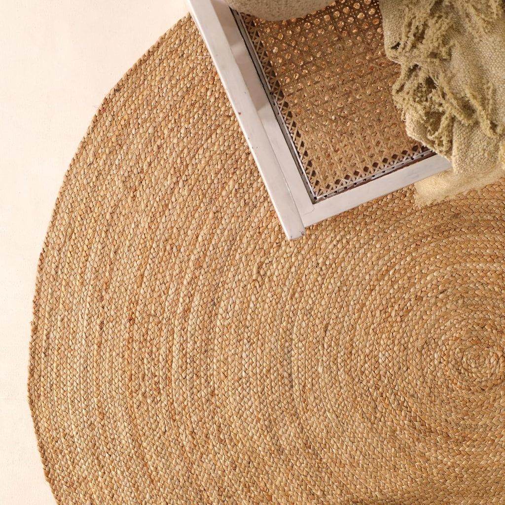 Handwoven 6FT Round Natural Jute Area Rug Rustic Reversible Solid Farmhouse Rug for Bedroom Living R