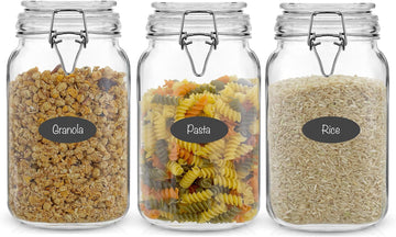 Airtight Glass Jars with Lids. 50oz Glass Jar with Lid and 6 Silicone Seals! Med Glass Food Storage - Set of 3