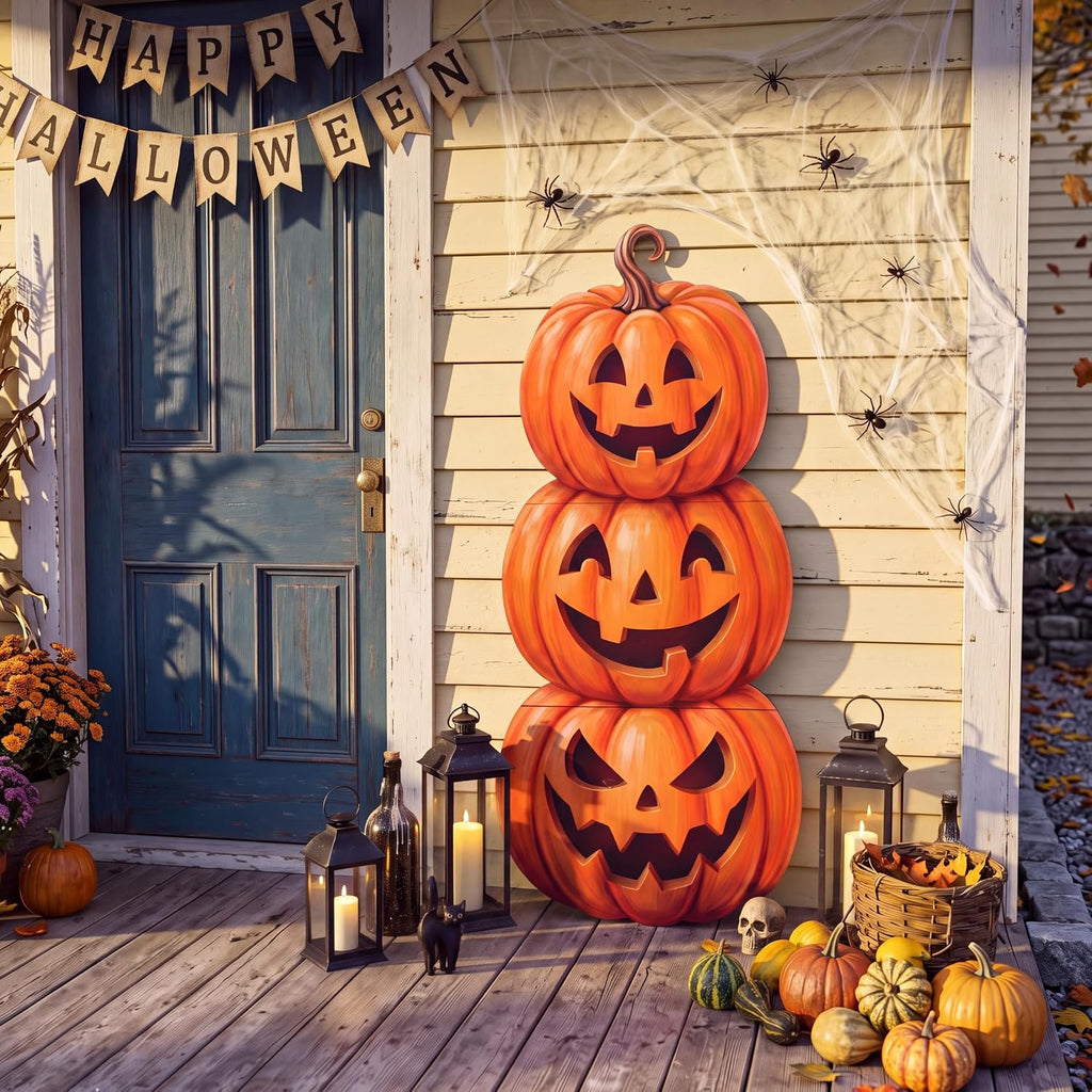 35 Inch Halloween Stacked Pumpkins Wood Sign Front Porch Decor