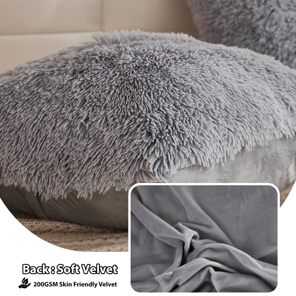 Fluffy Faux Fur Throw Pillow Covers Pack of 2, Gray