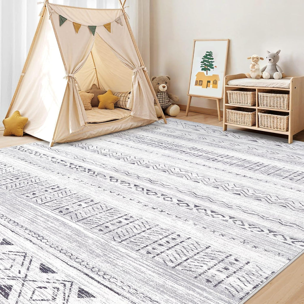 5x7 Area Rug Living Room: Washable Boho Rugs with Non Slip Backing Large Soft Indoor Stain Resistant Carpet for