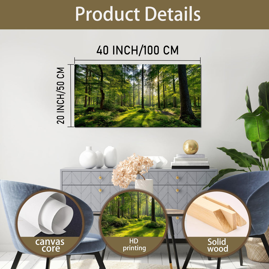 Large Forest Wall Art Green Woodland Landscape with Sunlight Modern Nature Wall Decor Office Home Decor 20"x40"