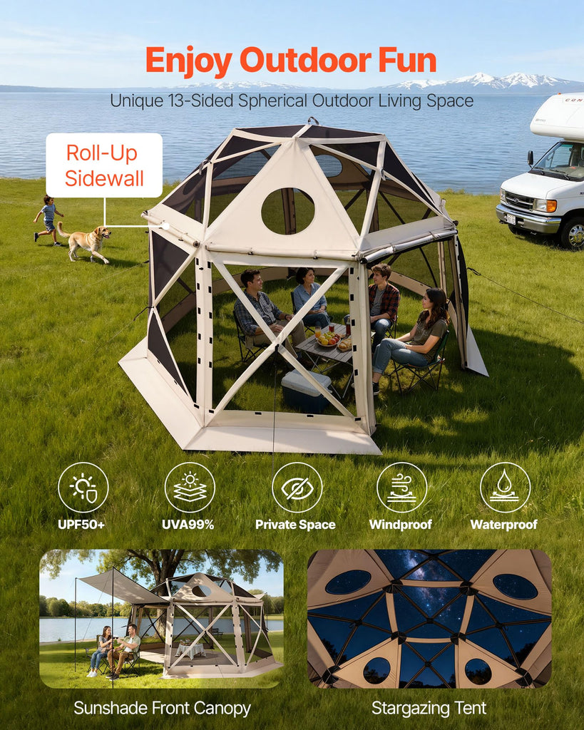 12x12ft Pop Up Gazebo Screen Tent, 13-Sided Dome for 8-10 People