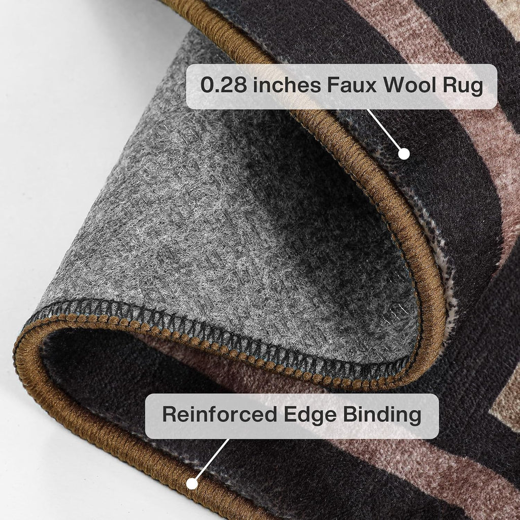 Washable Rustic Cabin 5x7 Area Rugs, Low Pile Soft Western Bear Rug, Non Slip Farmhouse Indoor Dining Room