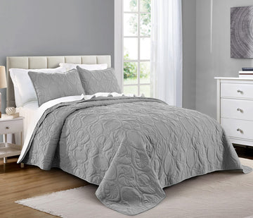 Quilt Set Size Light Grey - Oversized Bedspread, Soft Microfiber Coverlet for All Season - Includes 1