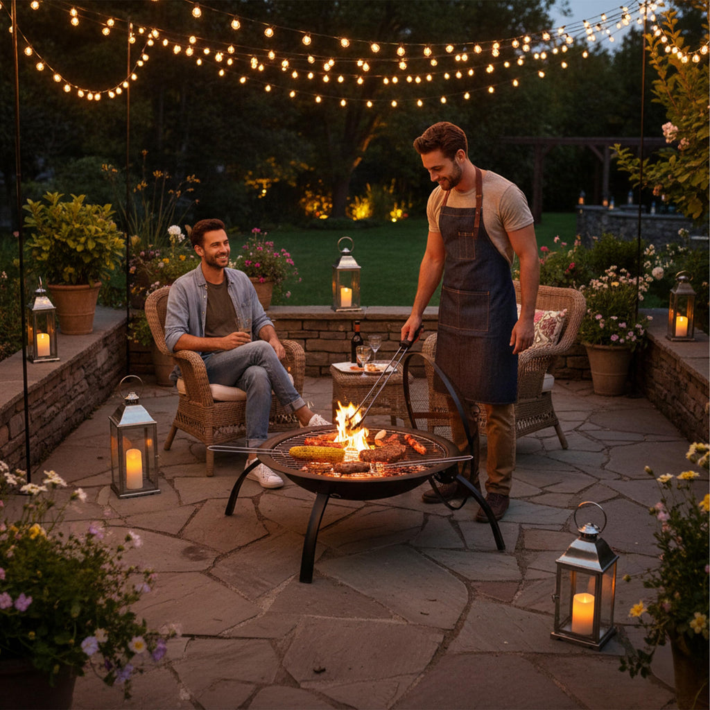 Black XL Pit, Grate, Poker, Spark Screen, Lid, with Bag, Garden, Patio, Fire Bowl D 56.5 cm, mit Tragetasche