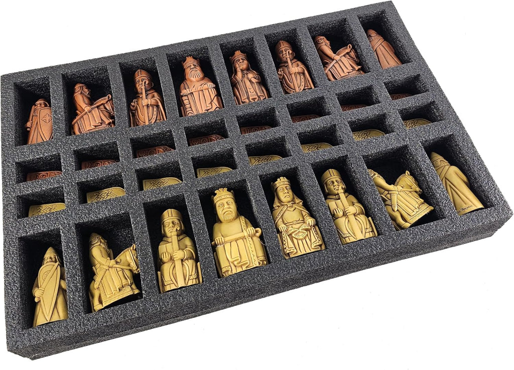 Large Rust and Antique White Isle of Lewis Medieval Times Chess Men Set with 3 1/4 inch King and 18 inch Cherry Color
