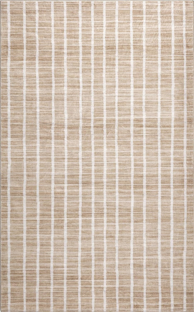 Washable Orton Distressed Ticking Stripe Machine-Washable Polyester Area Rug, Beige and Cream, Farmhouse