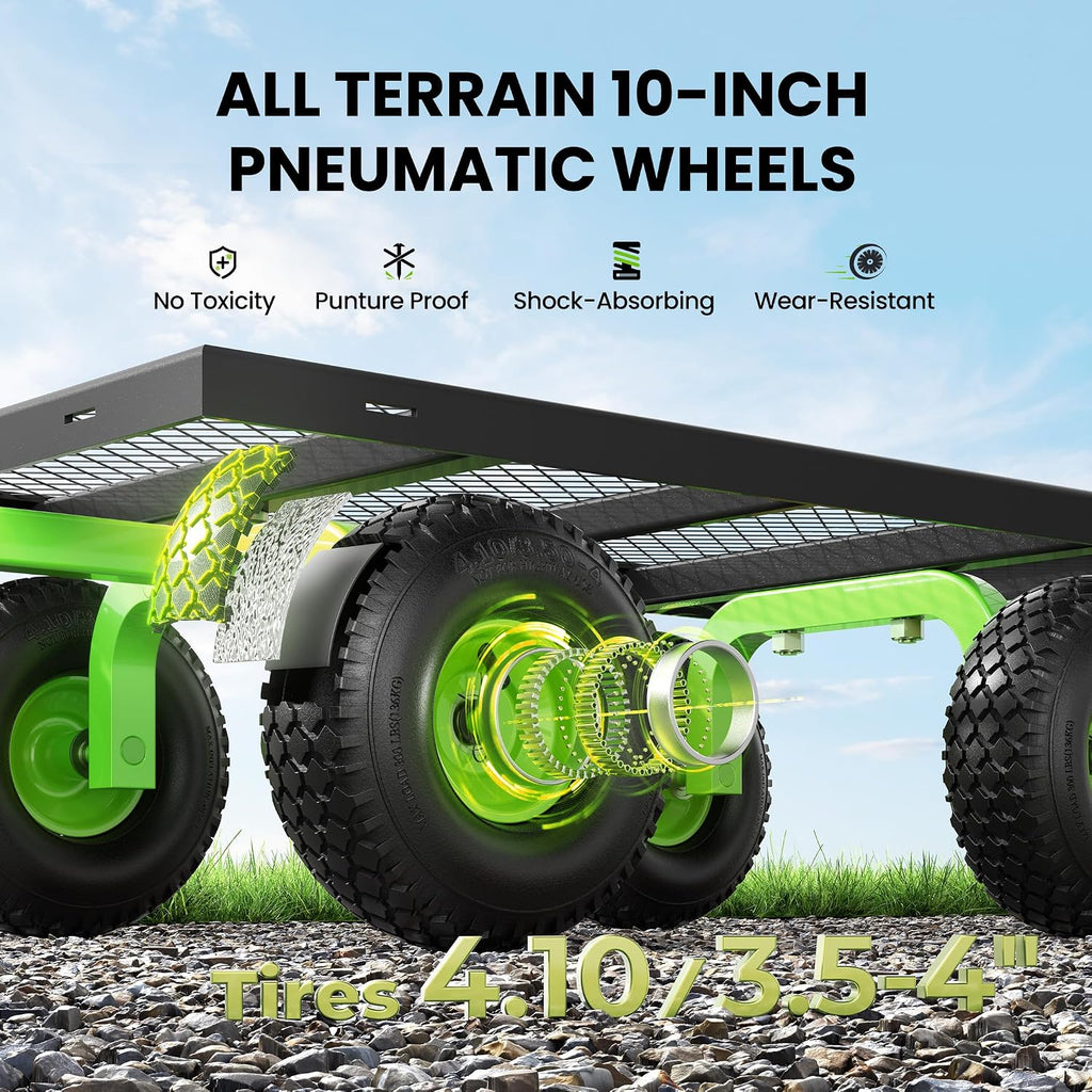 Steel Garden Cart 1000 Lbs Capacity with 10" All Terrain Tires | Heavy Duty Utility Wagon Cart on Wheels, Removable