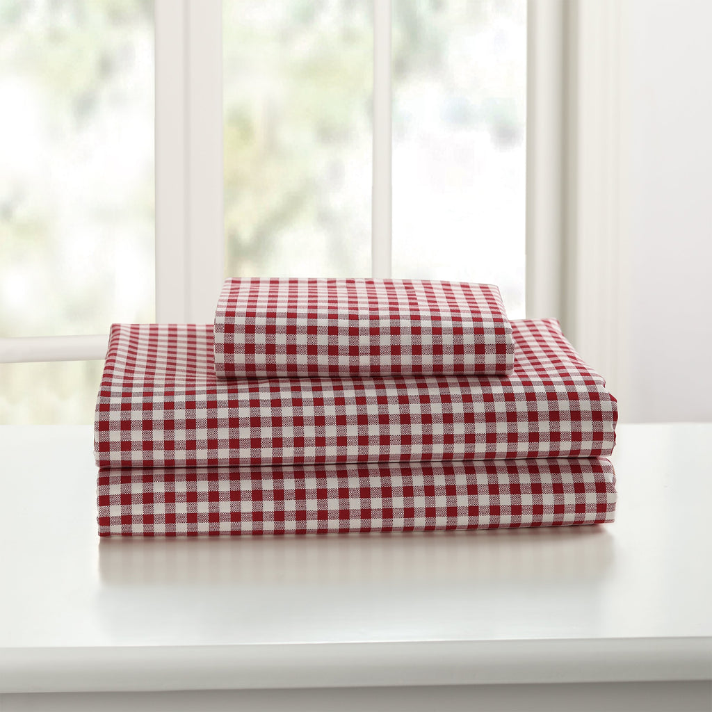 Gingham Cotton Sheet Set (Full, Red)
