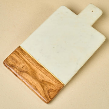 Cheese Board Natural Marble Acacia Wood and Brass Inlay 15 Inch Serving Tray for Cheese Platter Fruit Platter
