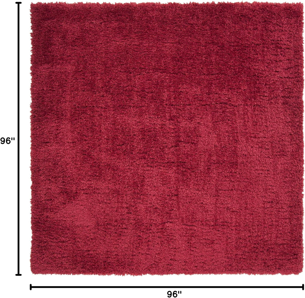 Madrid Shag Collection Area Rug - 8' Square, Red, Solid Design, Non-Shedding & Easy Care, 2-inch Thick Ideal for High
