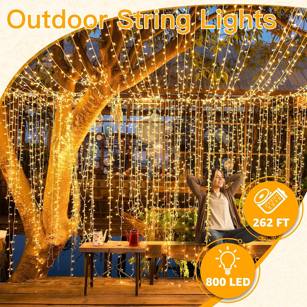 Christmas Lights Outdoor 800LED 262FT, Warm White Plug in Fairy Light