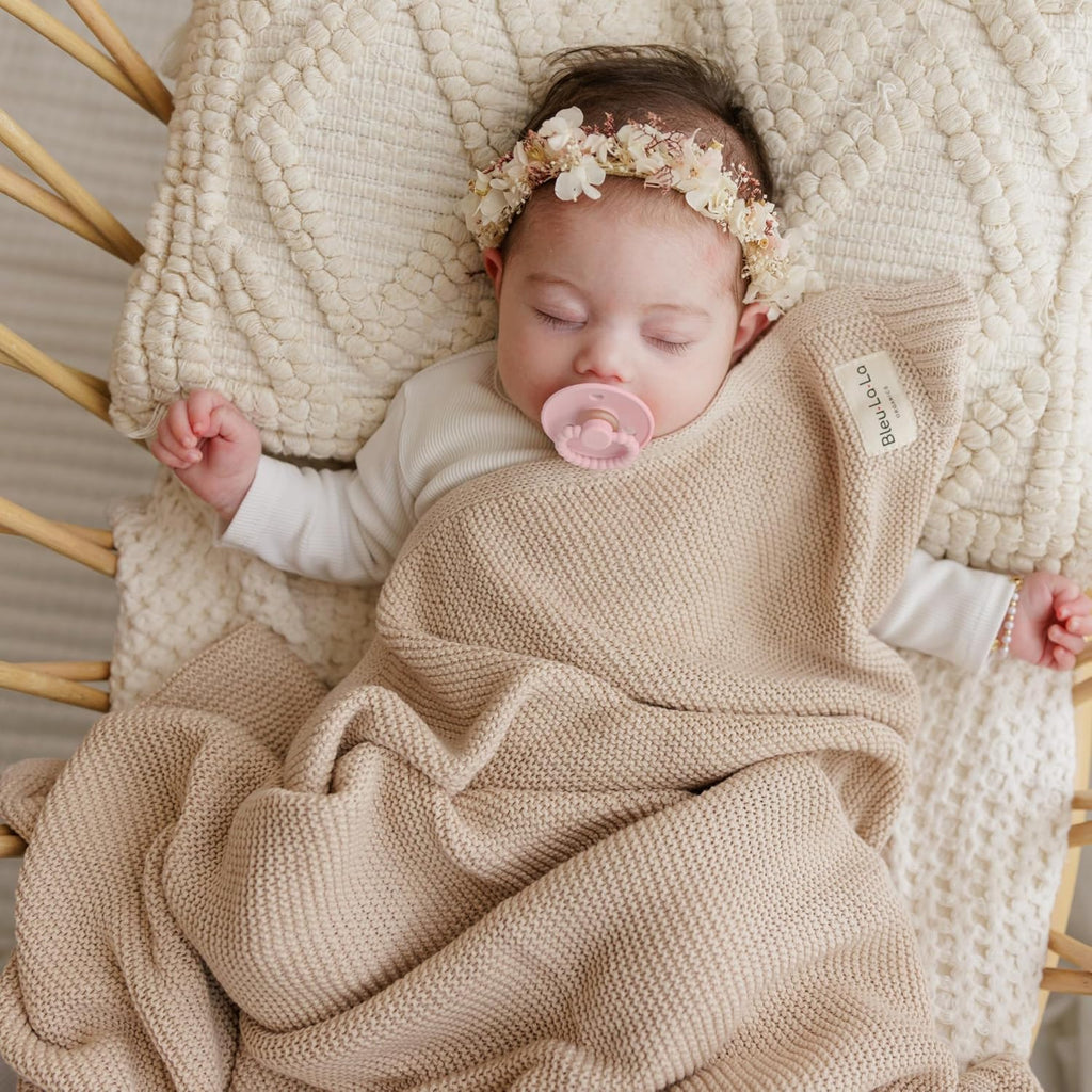 100% Organic Cotton Heritage Knit Textured Baby Quilt Blanket - Signature Heritage Knit, Soft Breathable Newborn Baby