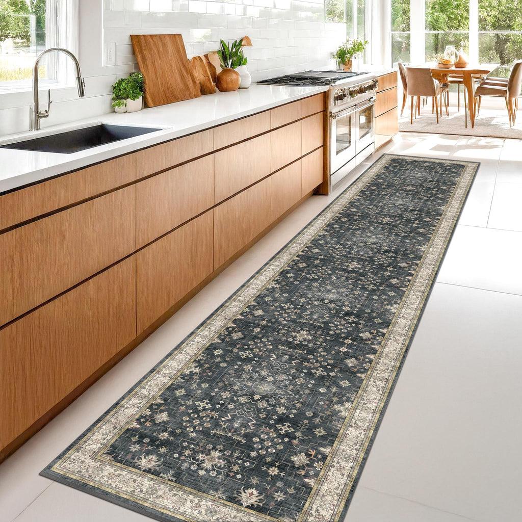 Black Boho Washable 3x10 Extra Long Hallway Runner Rug, Waterproof Large Kitchen Floor Rug Indoor, Non-Slip Stain &