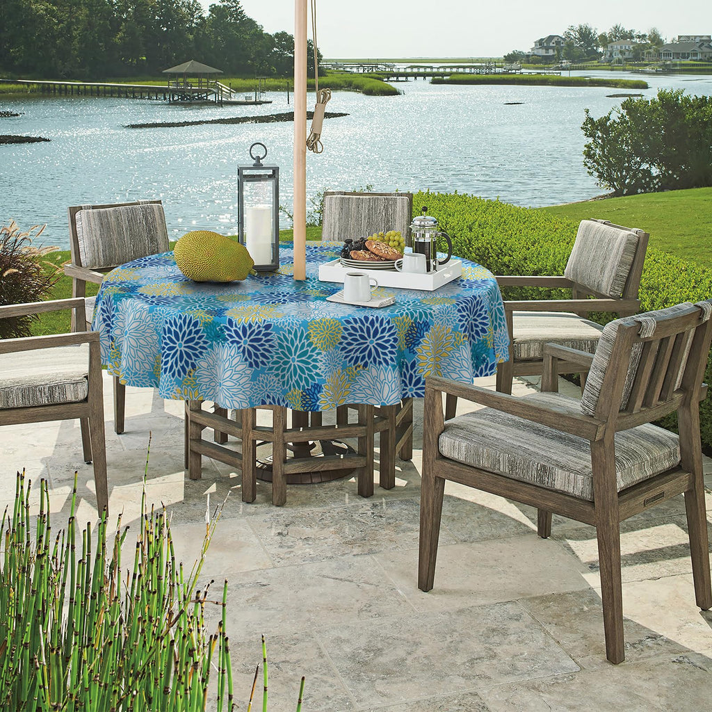 Outdoor Round Tablecloth with Umbrella Hole 60 Inch, Water Repellent & Fade Resistant Table Cover, All Weather