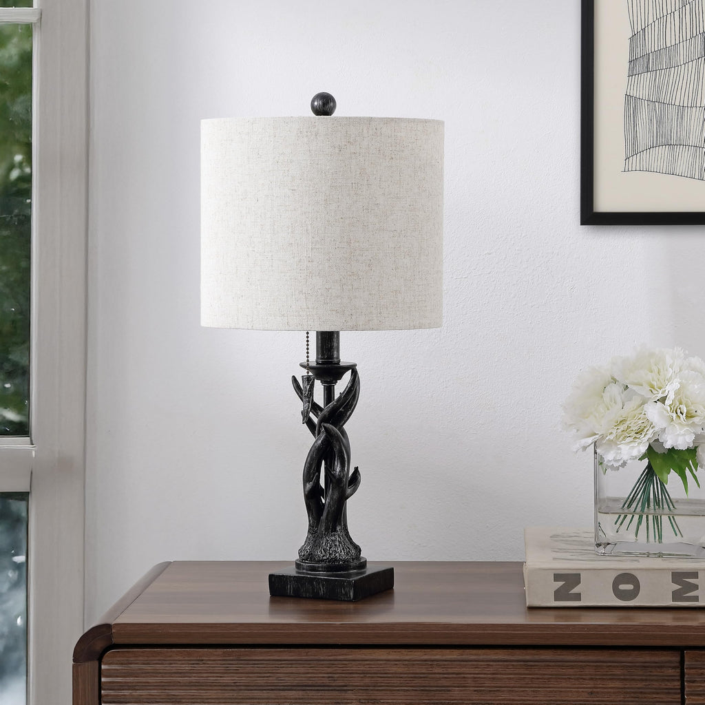 Gaston Rustic Faux Antler Resin Table Lamp 20.5", Antique Black