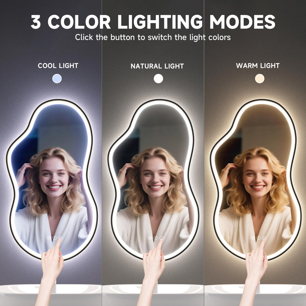 Irregular Bathroom Mirror with Lights - 25"x45" LED Asymmetrical Wall Mirror, Abstract Modern Lighted Vanity Mirror