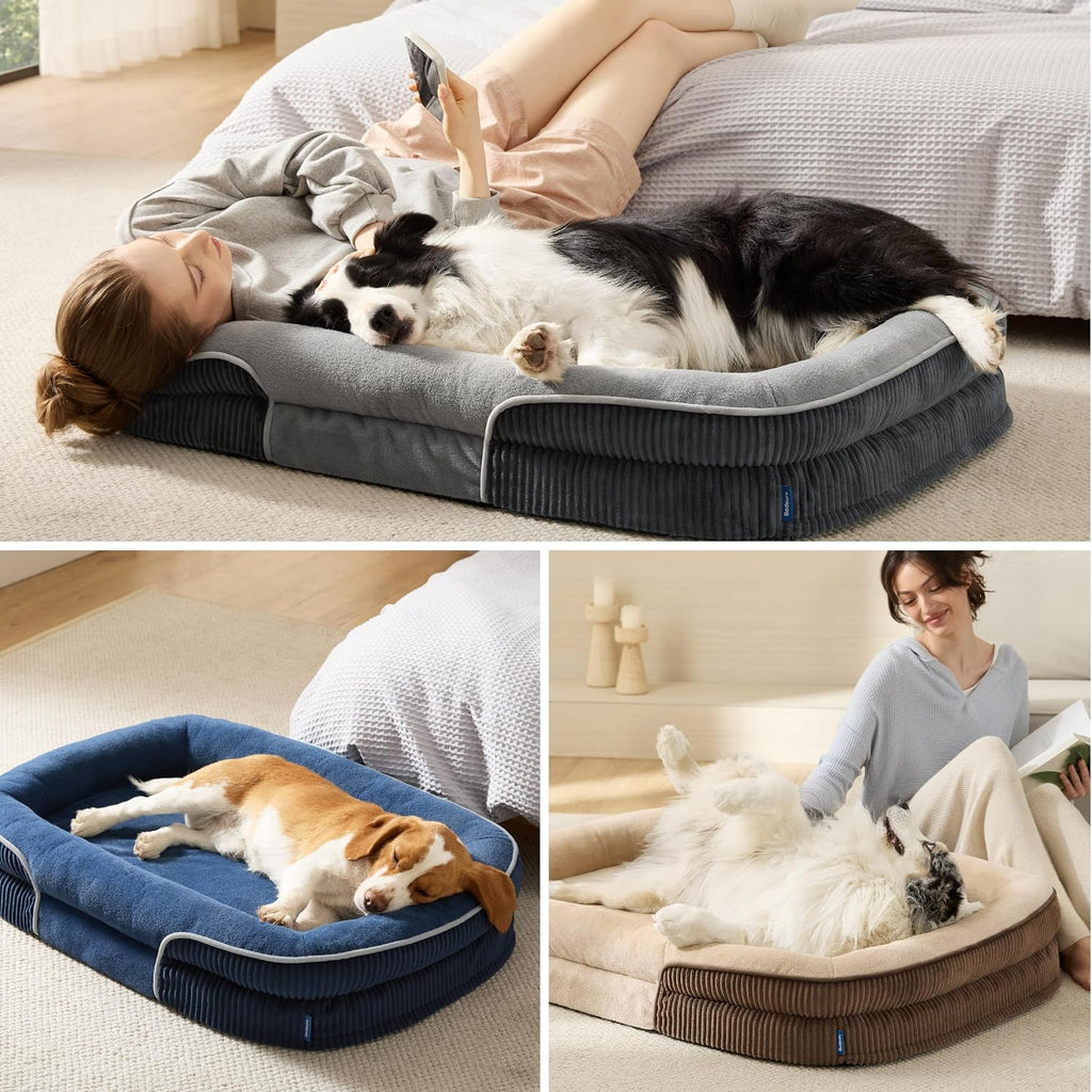360°Oval Bolster Orthopedic Dog Beds Large Sized Dog, Grey
