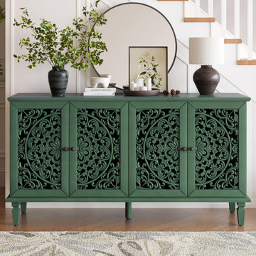 Vintage Sideboard with Hollow Carving Doors 60" Green Credenza