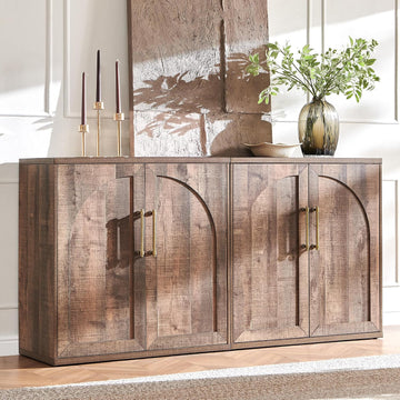 Arched Door Sideboard Buffet Cabinet Set of 2, Rustic Oak | Modular, Multi-Compartment Storage, Adjustable Shelf
