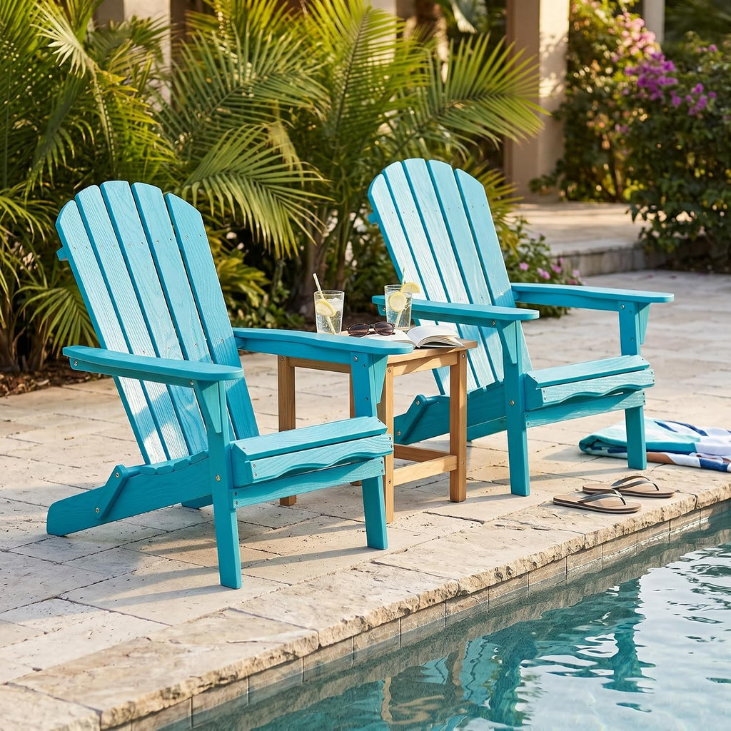 Adirondack Chair Set of 2, Solid Wood Outdoor Folding Embossed Adirondack Chairs Oversized Wooden Lounge Patio Chair