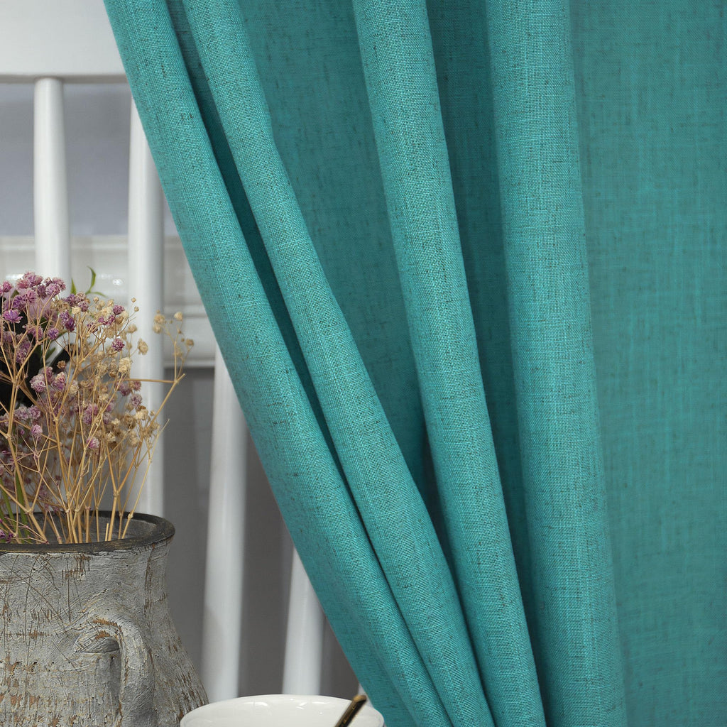 Teal Linen Window Valance 3 Inch Rod Pocket Semi Sheer Boho Farmhouse Light Filtering Dark Teal Blue Green Valance