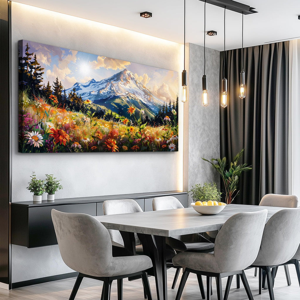 Canvas Wall Art Framed Wall Decor Modern Office Wall Decoration Mountain Flower Landscape Paintings Farmhouse