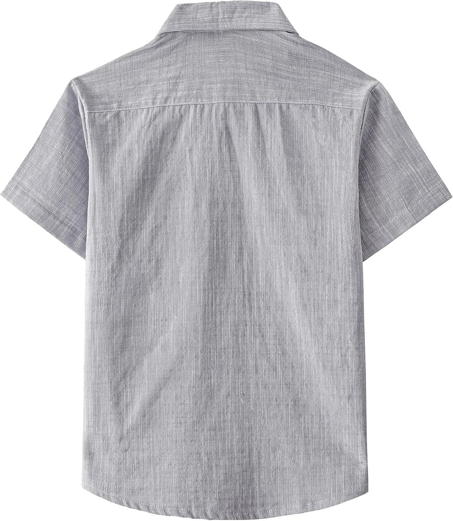 Boys Chambray Shirts Short Sleeve Button Down Shirt for Kids