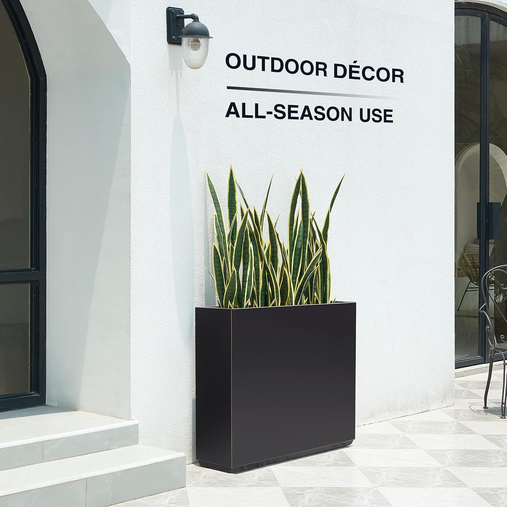 38Lx10Wx30H Fully Welded Metallic Planter Box for Outdoor Plants | No Assembly, Heavy-duty Metal Planter, Black with