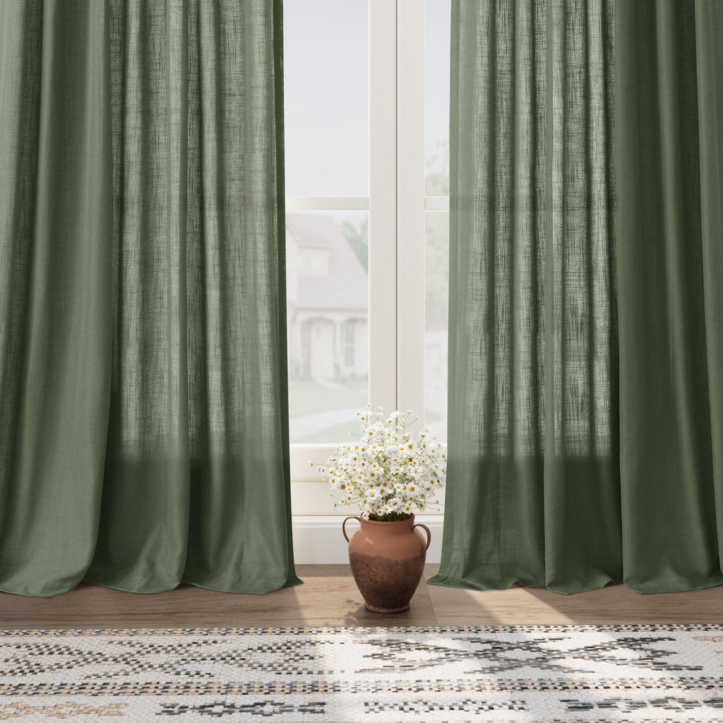 Extra Long Curtain 108 Inches Long 2 Panels Set Back Tab Olive Green Linen Drapes Neutral Farmhouse Light Filtering