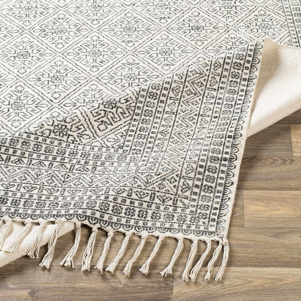 Geneva Living Room, Bedroom Area Rug - Geometric Diamond Border Lattice - Traditional Farmhouse Transitional Boho