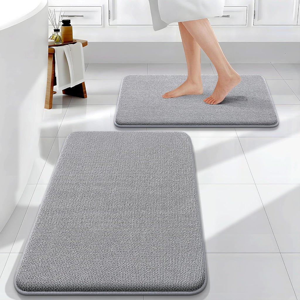 Memory Foam Bathroom Rugs Mats Sets 2 Piece, 24"x16"+30"x20", Grey | Ultra Soft Quick Dry Bath Rugs, Non-Slip