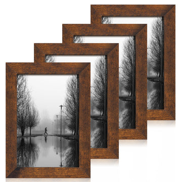 6x9 Picture Frame Set of 4, High Definition Real Glass Rustic Frame, 6 x 9 Wood Photo Frames for Tabletop Display and