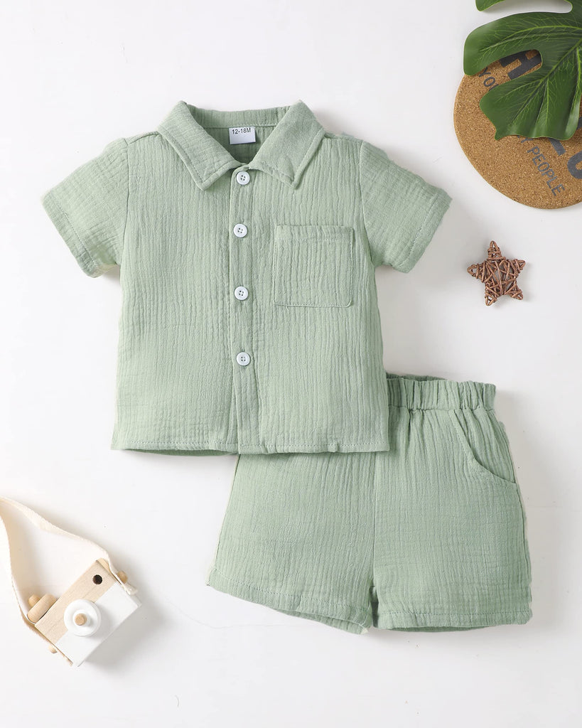 Toddler Boy Clothes Linen Outfits Sage Green Shorts Sets