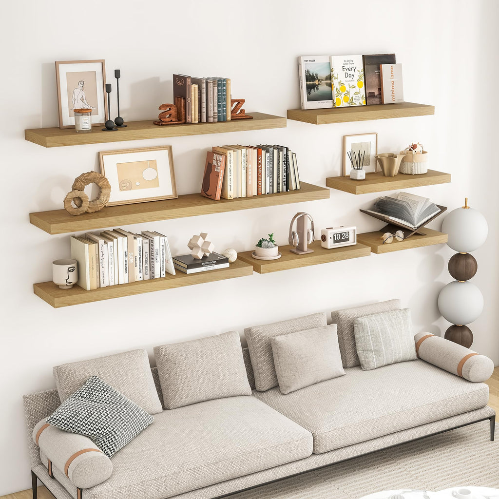36Inch Floating Shelves for Wall 2Pack, Oak, 8" Deep