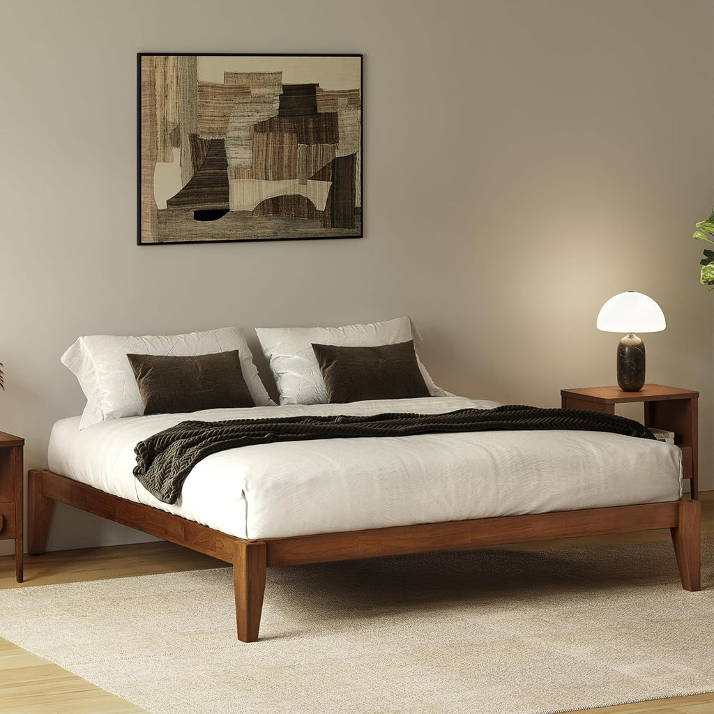 Thor Premium Solid Wood Bed Frame Queen, Japanese Joinery Bed Frame with Wood Slat Support, Platform Bed, No Box