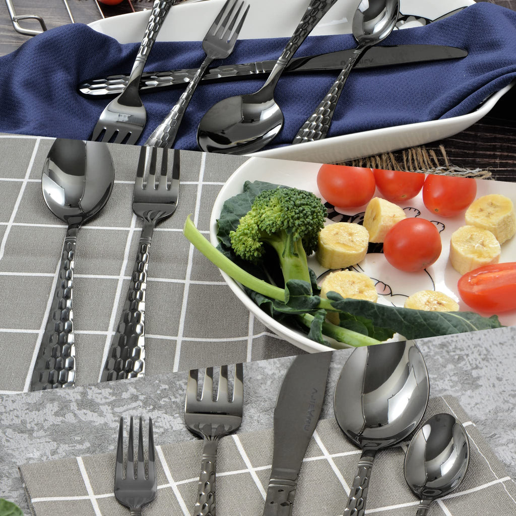 Hammered Silverware Set for 4, 20-Piece Black Flatware, 18/10 Stainless Steel Include Knife/Fork/Spoon, Tableware
