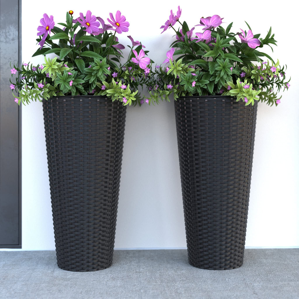 Noah Round Wicker Planter Tall Planter Decor Box for Adaptable Outdoor Furnishings All Weather Versatile Perfect