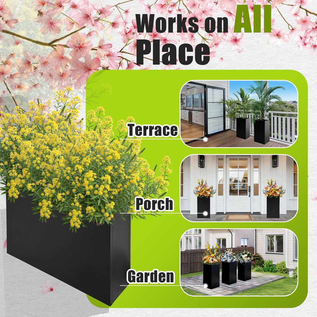 Metal Planter Box 38" x 10" x 30" Large Rectangular Planter Heavy Duty Galvanized Steel Tall Plant Boxes with Insert