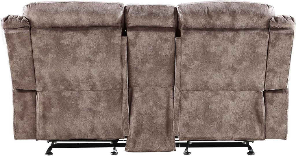 Zubaida Reclining Loveseat with USB Dock and Console in Chocolate Velvet