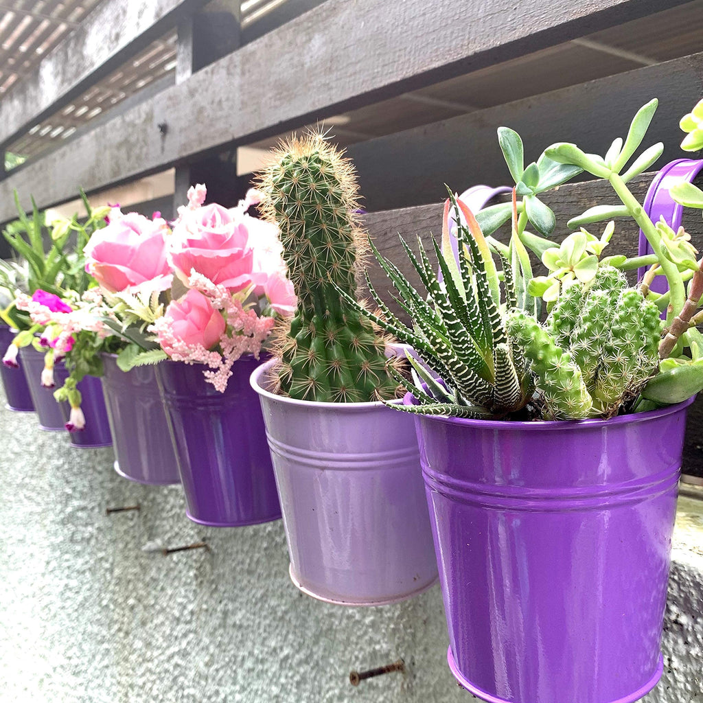 LaLaGreen Outdoor Rail Planter (4 in, 10 Pack) Purple Metal Railing Pots